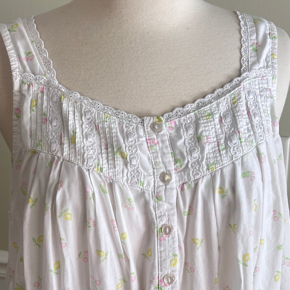 Eileen West Nightgown Womens XL Cotton Floral Lace Sleeveless White Sleep Dress - Picture 9 of 11